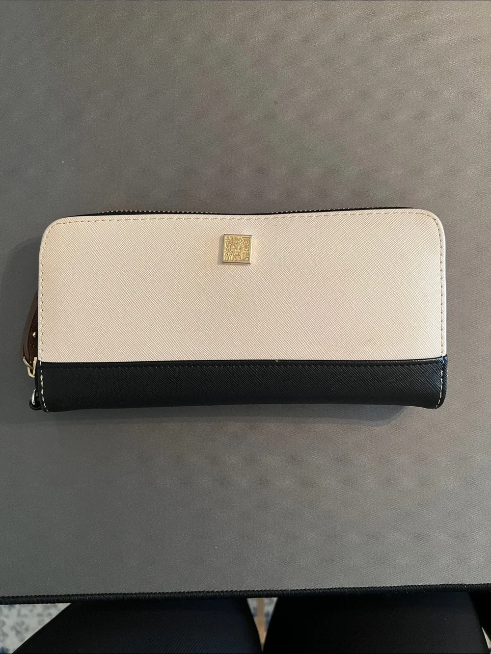 Anne Klein Two-Tone Cream and Black Zip Wallet